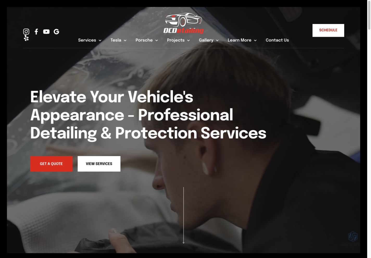 OCDetailing’s website showing a film installation and a clear quote request